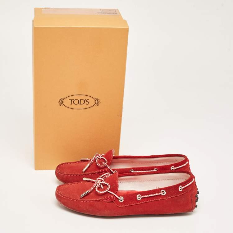 Pre Owned Tod's Red Suede Gommino Slip On Loafers Size 37
