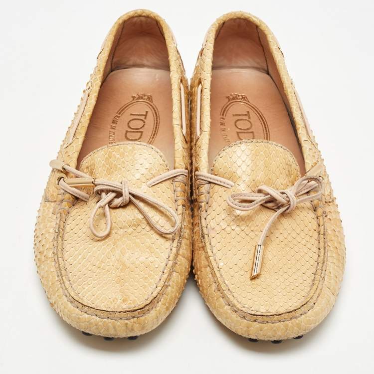 Pre Owned Tod's Beige Watersnake Leather Penny Slip On Loafers Size 36.5