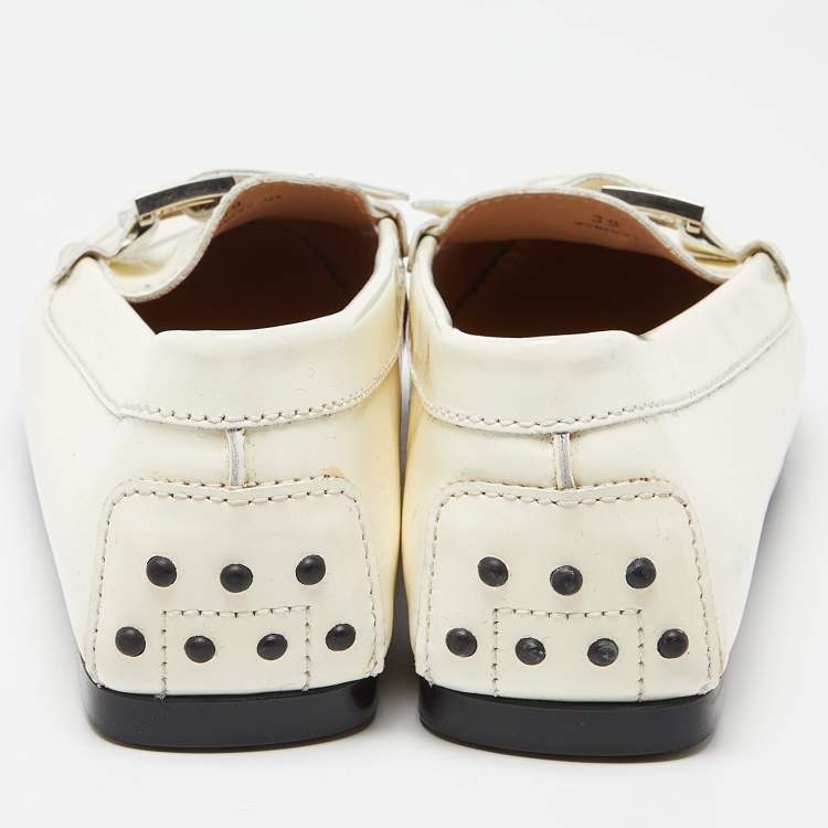 Pre Owned Tod's Off White Patent Leather Buckle Loafers Size 39