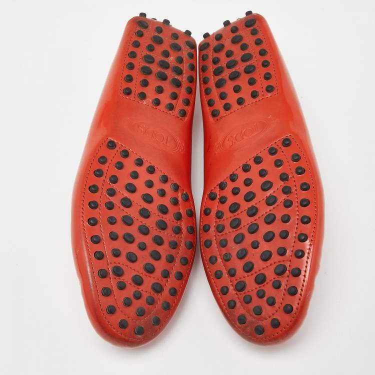 Pre Owned Tod's Orange Patent Leather Penny Slip On Loafers Size 37