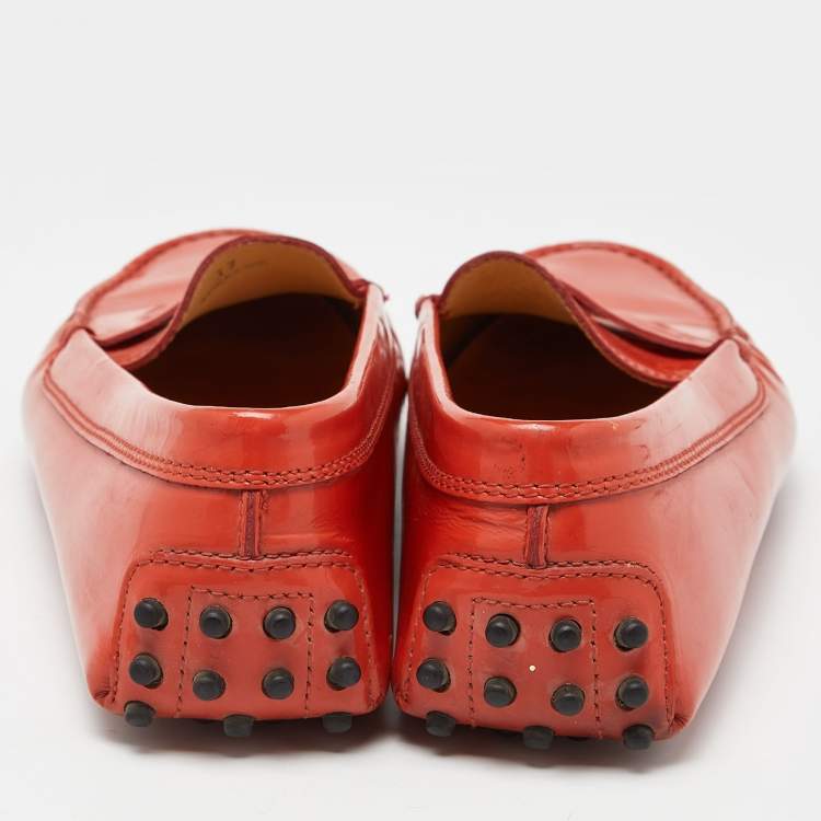Pre Owned Tod's Orange Patent Leather Penny Slip On Loafers Size 37