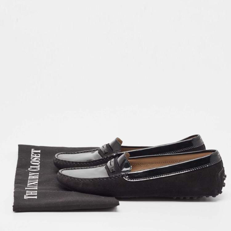Pre Owned Tod's Black Suede and Patent Leather Loafers Size 36.5