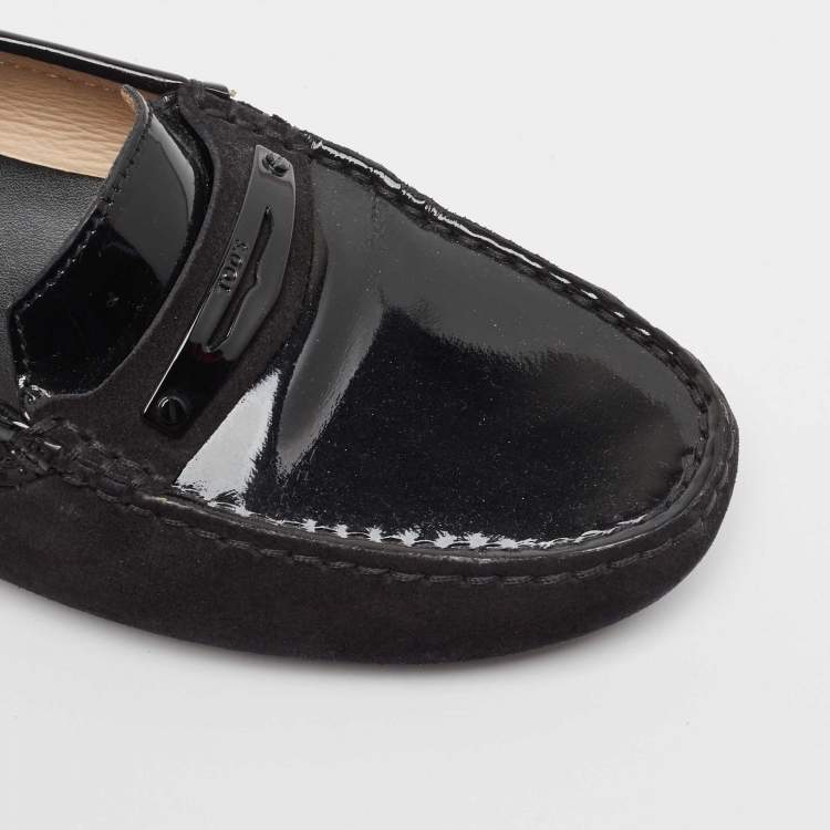 Pre Owned Tod's Black Suede and Patent Leather Loafers Size 36.5