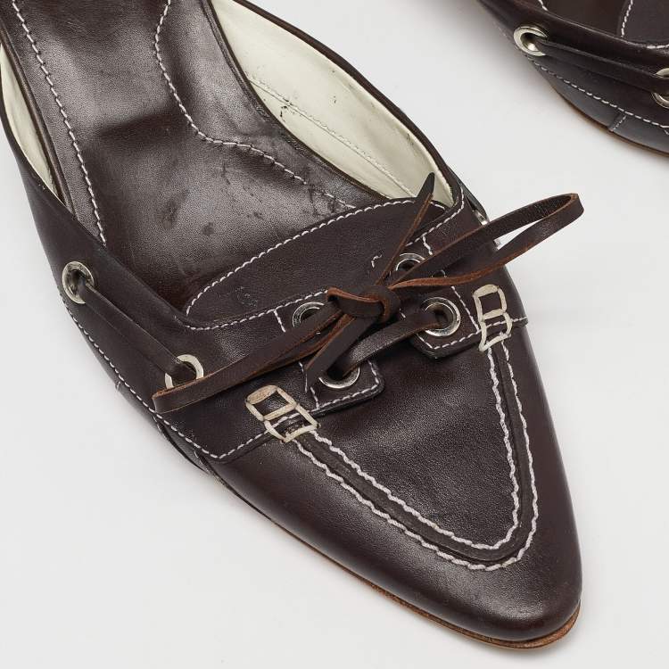 Pre Owned Tod's Brown Leather Bow Mules Size 39