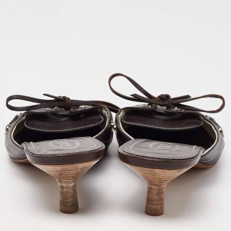 Pre Owned Tod's Brown Leather Bow Mules Size 39
