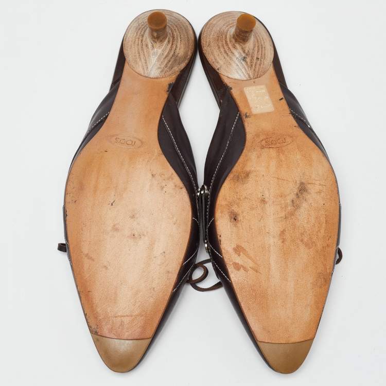 Pre Owned Tod's Brown Leather Bow Mules Size 39