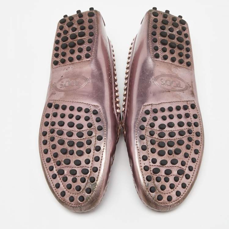 Pre Owned Tod's Pink Patent Leather Gommino Slip On Loafers Size 36