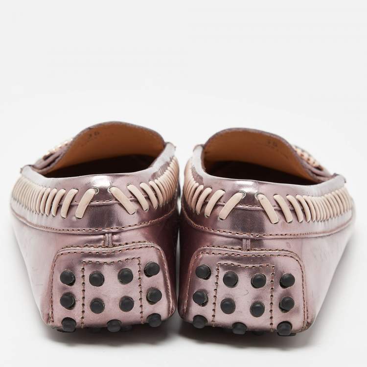Pre Owned Tod's Pink Patent Leather Gommino Slip On Loafers Size 36