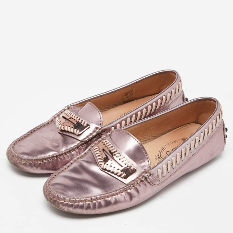 Pre Owned Tod's Pink Patent Leather Gommino Slip On Loafers Size 36