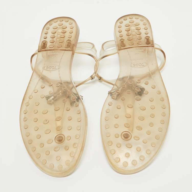 Pre Owned Tod's Transparent Rubber Tassel Bow Flat Thong Sandals Size 40