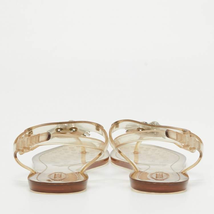 Pre Owned Tod's Transparent Rubber Tassel Bow Flat Thong Sandals Size 40