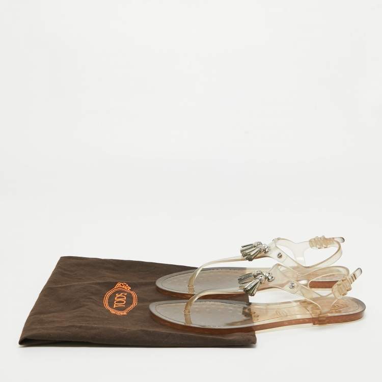 Pre Owned Tod's Transparent Rubber Tassel Bow Flat Thong Sandals Size 40