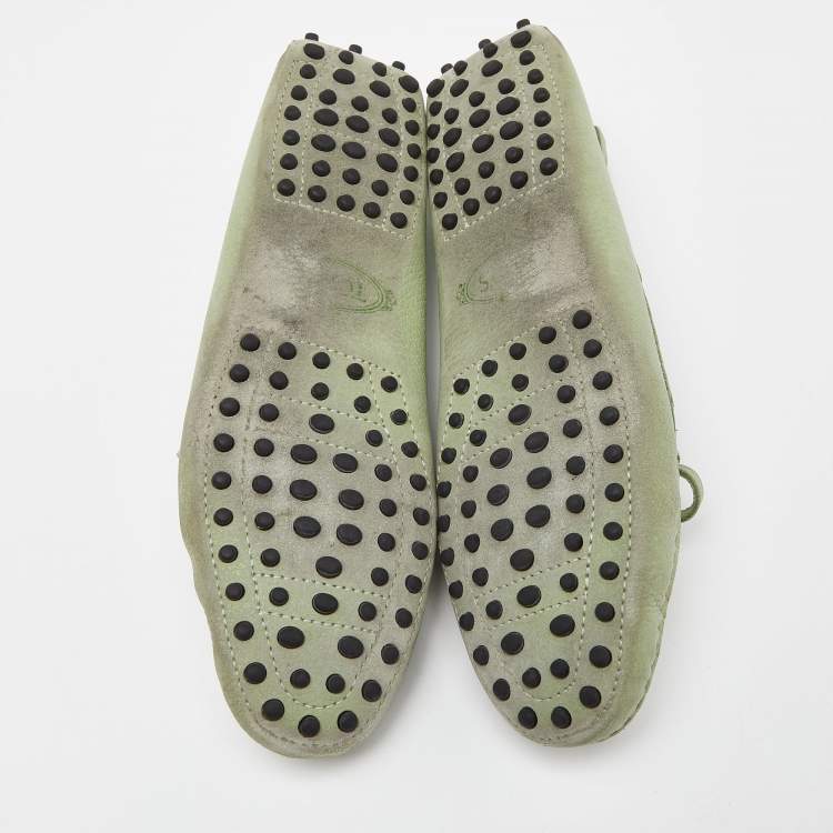 Pre Owned Tod's Green Leather Bow Loafers Size 40