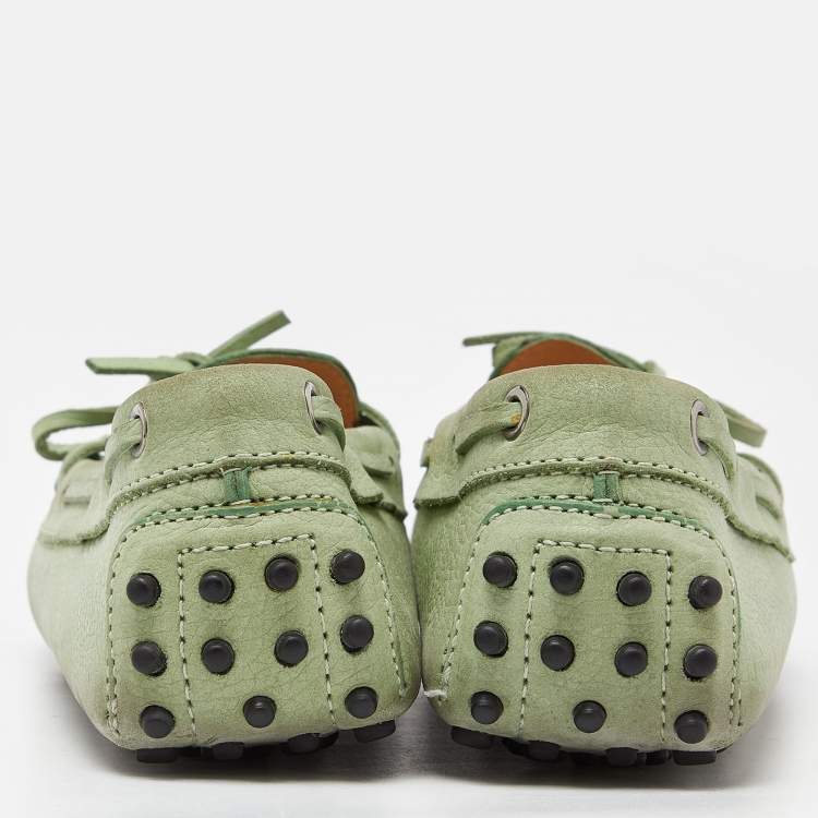 Pre Owned Tod's Green Leather Bow Loafers Size 40
