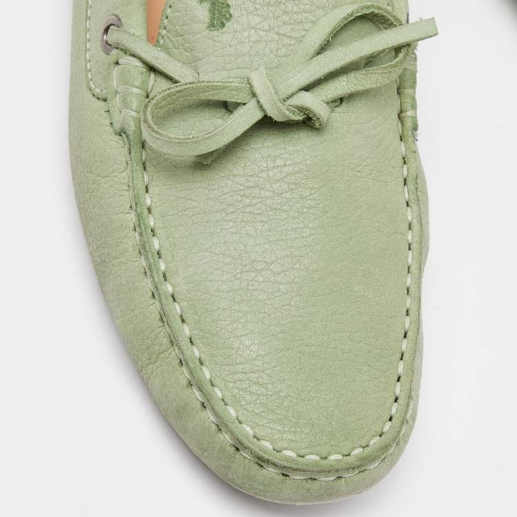 Pre Owned Tod's Green Leather Bow Loafers Size 40