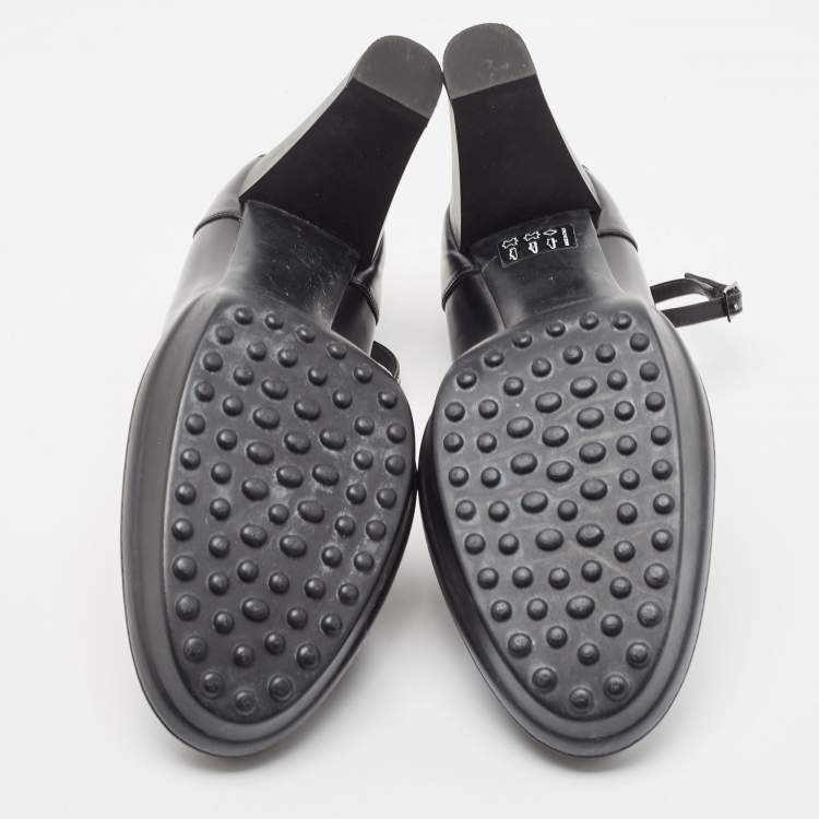 Pre Owned Tod's Black Leather Platform Ankle Strap Pumps Size 40