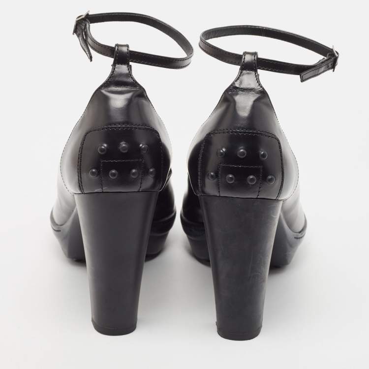 Pre Owned Tod's Black Leather Platform Ankle Strap Pumps Size 40