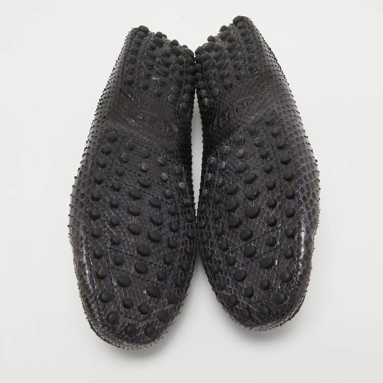 Pre Owned Tod's Black Python Leather Bow Slip On Loafers Size 37