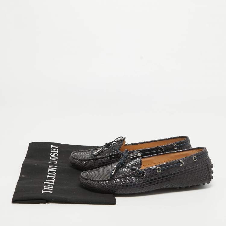 Pre Owned Tod's Black Python Leather Bow Slip On Loafers Size 37