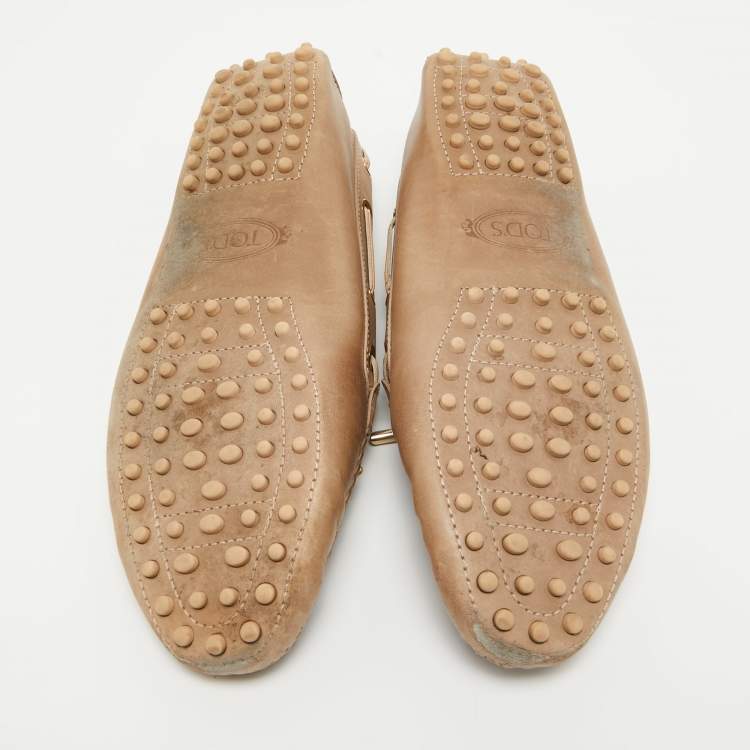 Pre Owned Tod's Beige Leather Bow Loafers Size 40 