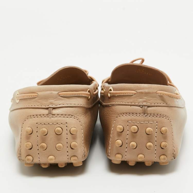 Pre Owned Tod's Beige Leather Bow Loafers Size 40 