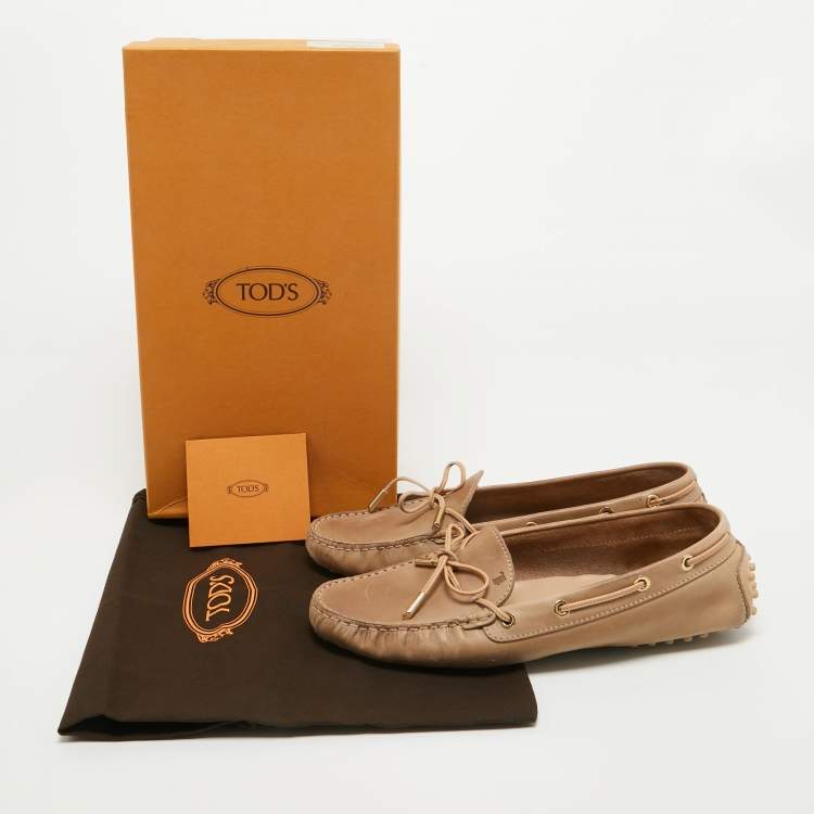 Pre Owned Tod's Beige Leather Bow Loafers Size 40 