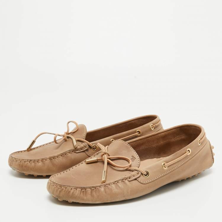 Pre Owned Tod's Beige Leather Bow Loafers Size 40 