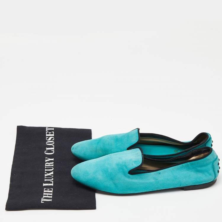 Pre Owned Tod's Green Suede Smoking Slippers Size 39.5