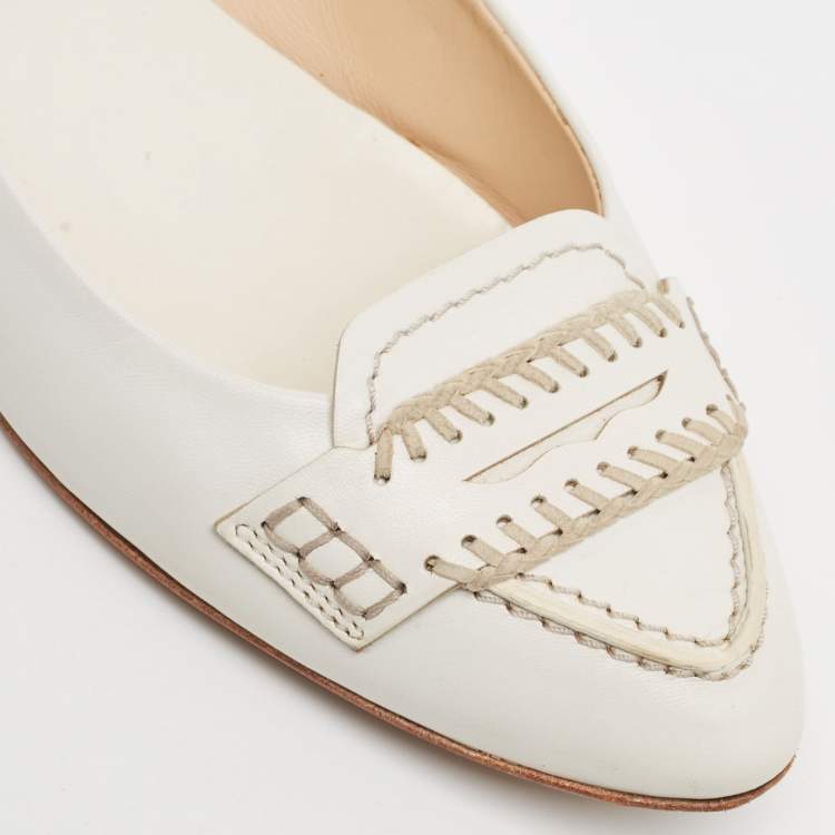 Pre Owned Tod's White Leather Ballet Flats Size 41.5 