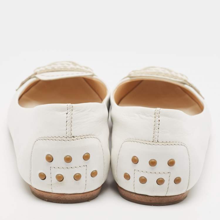 Pre Owned Tod's White Leather Ballet Flats Size 41.5 