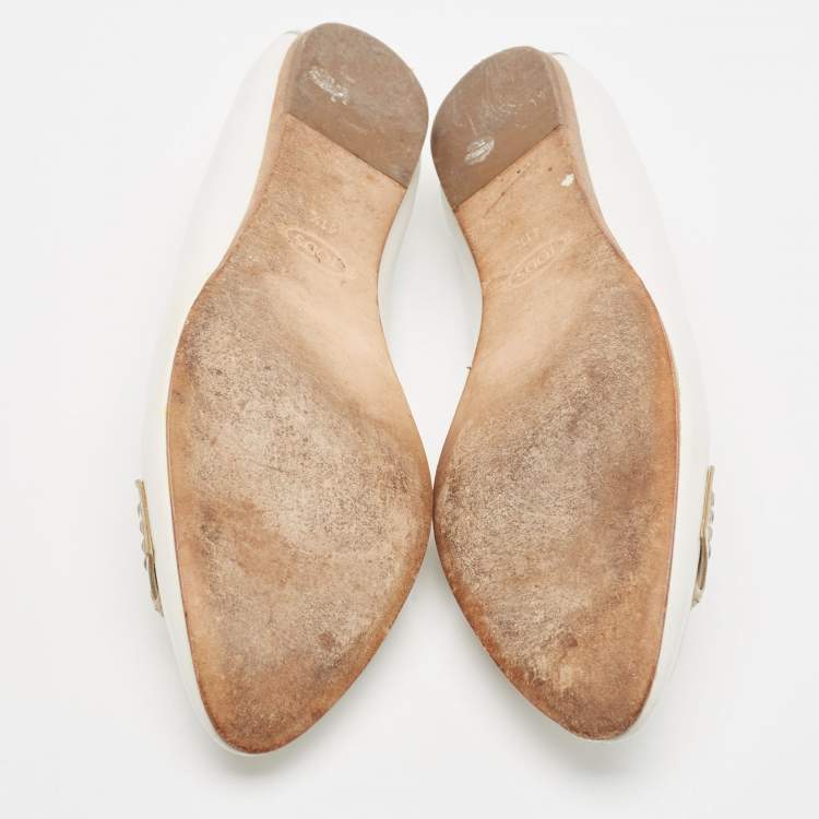 Pre Owned Tod's White Leather Ballet Flats Size 41.5 