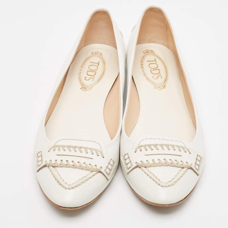 Pre Owned Tod's White Leather Ballet Flats Size 41.5 