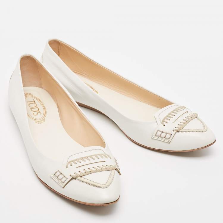 Pre Owned Tod's White Leather Ballet Flats Size 41.5 