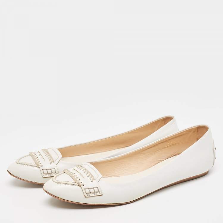 Pre Owned Tod's White Leather Ballet Flats Size 41.5 