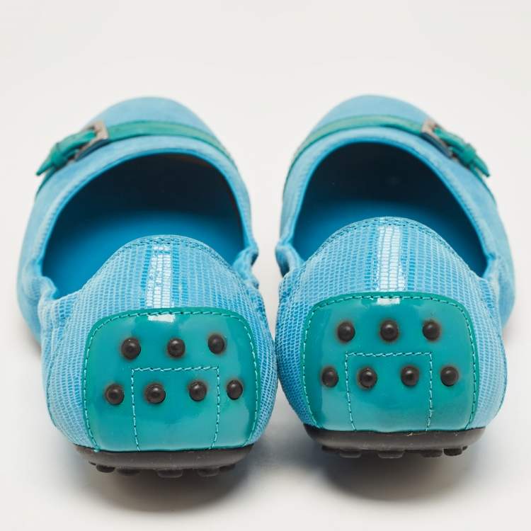 Pre Owned Tod's Blue Textured Suede Scrunch Ballet Flats Size 42