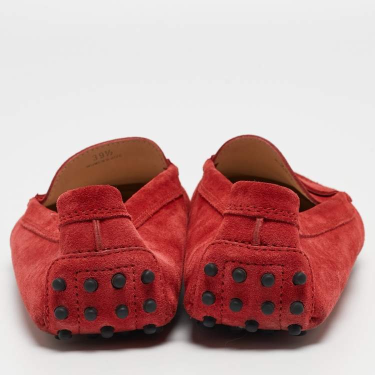 Pre Owned Tod's Red Suede Penny Loafers Size 39.5