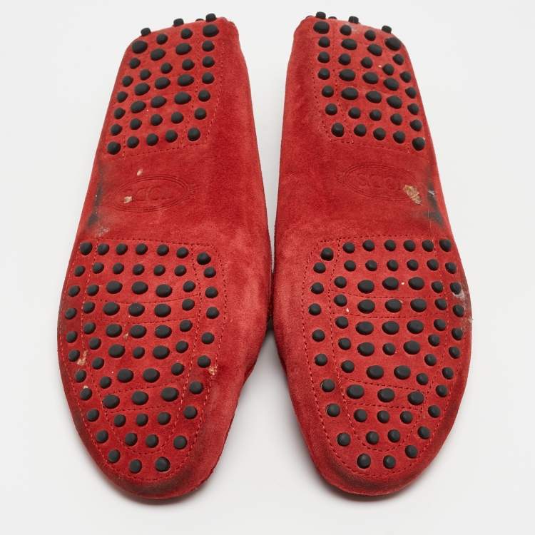 Pre Owned Tod's Red Suede Penny Loafers Size 39.5