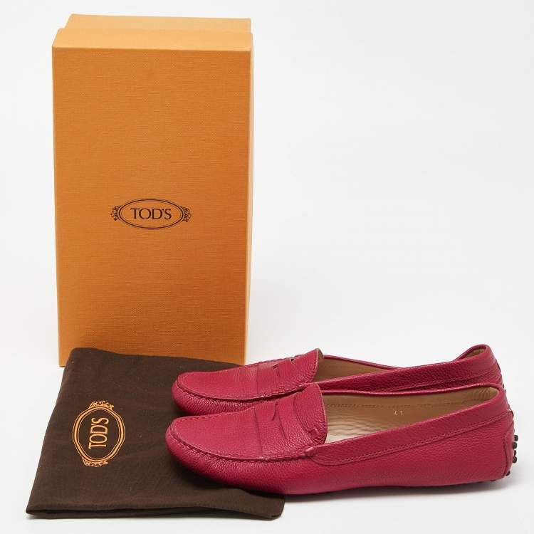 Pre Owned Tod's Pink Leather Driver Penny Slip On Loafers Size 41