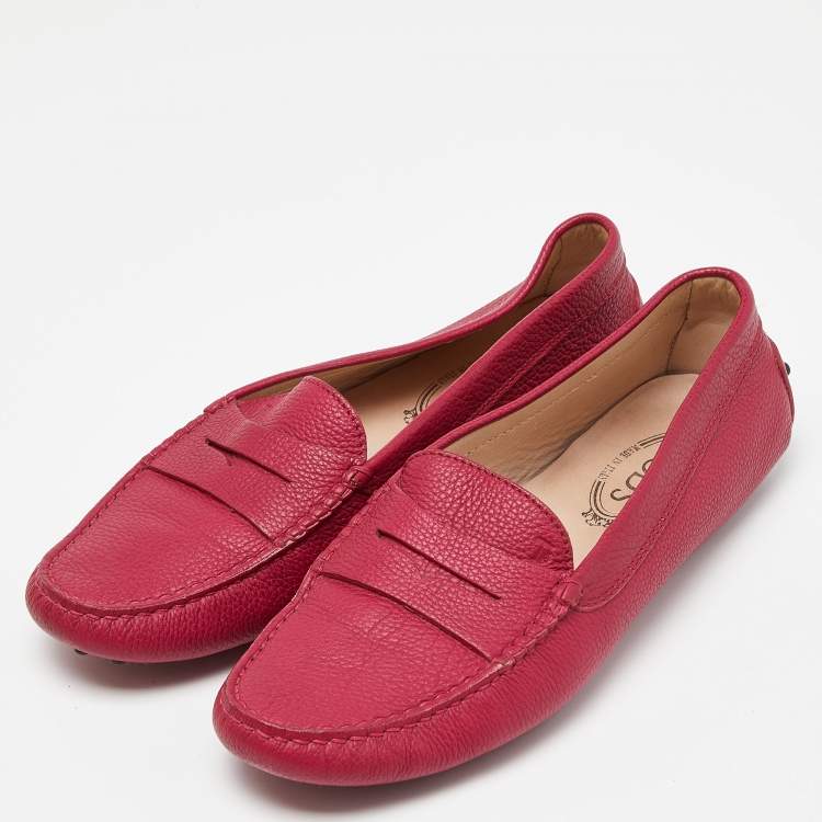 Pre Owned Tod's Pink Leather Driver Penny Slip On Loafers Size 41