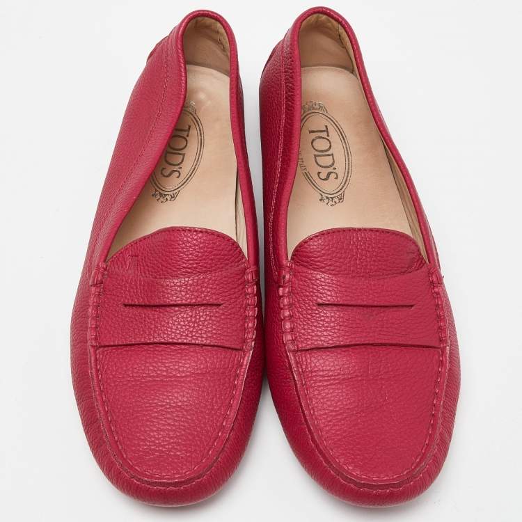 Pre Owned Tod's Pink Leather Driver Penny Slip On Loafers Size 41