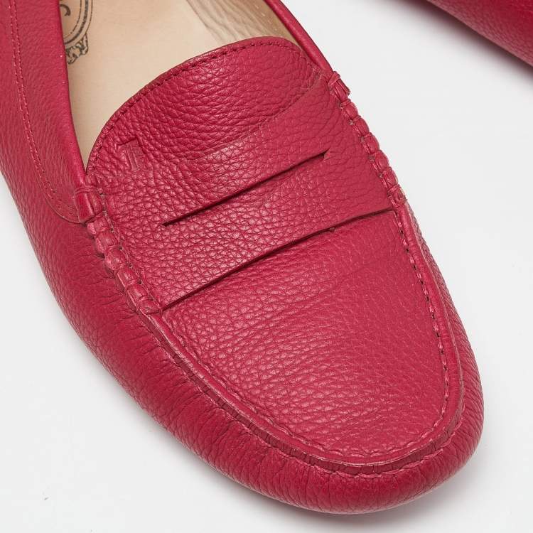 Pre Owned Tod's Pink Leather Driver Penny Slip On Loafers Size 41