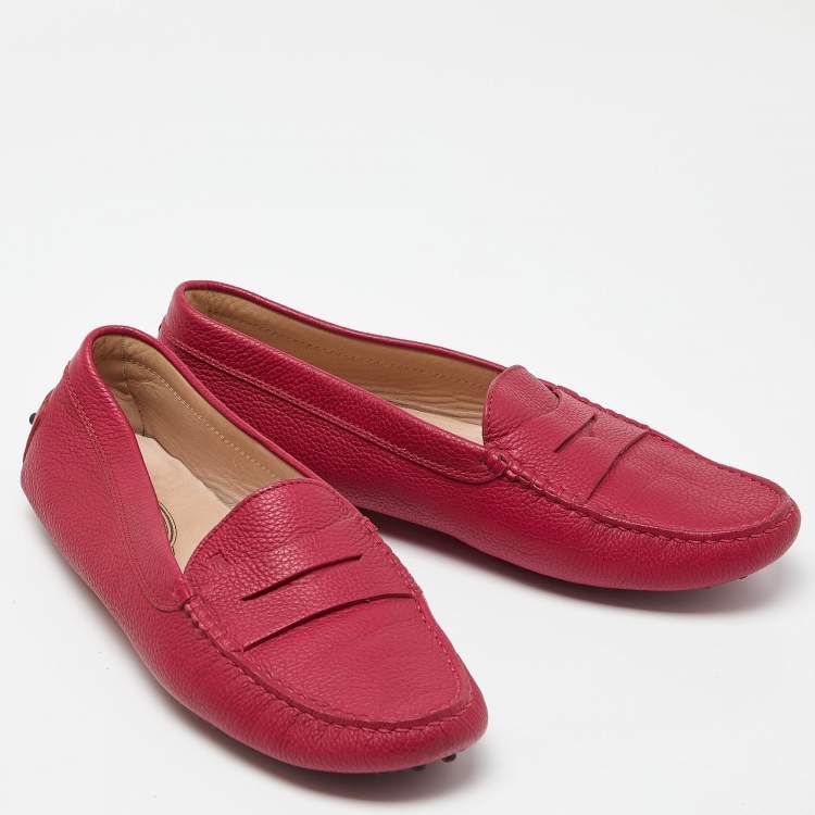 Pre Owned Tod's Pink Leather Driver Penny Slip On Loafers Size 41
