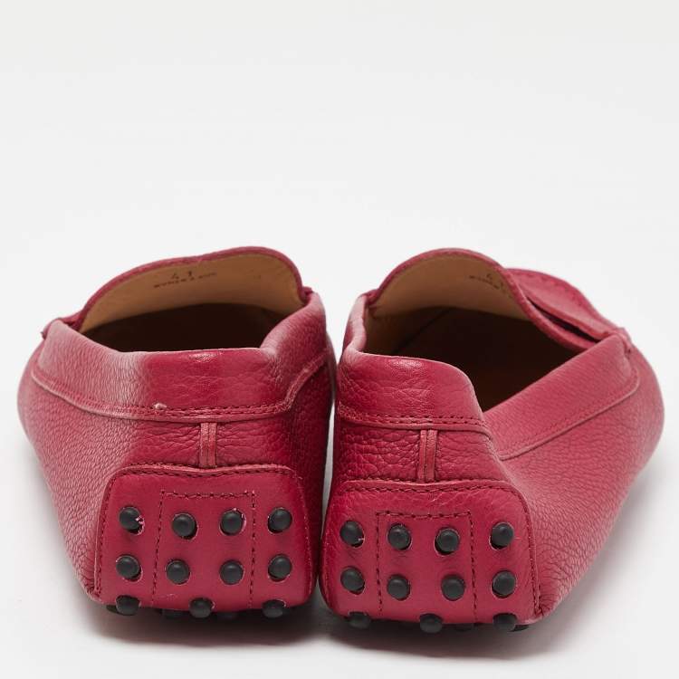 Pre Owned Tod's Pink Leather Driver Penny Slip On Loafers Size 41
