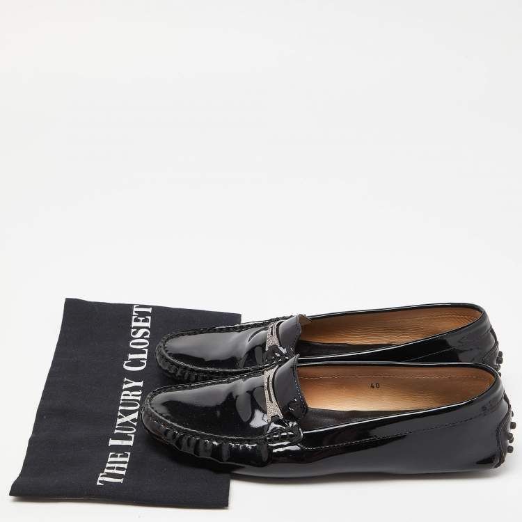 Pre Owned Tod's Black Patent Leather Penny Loafers Size 40