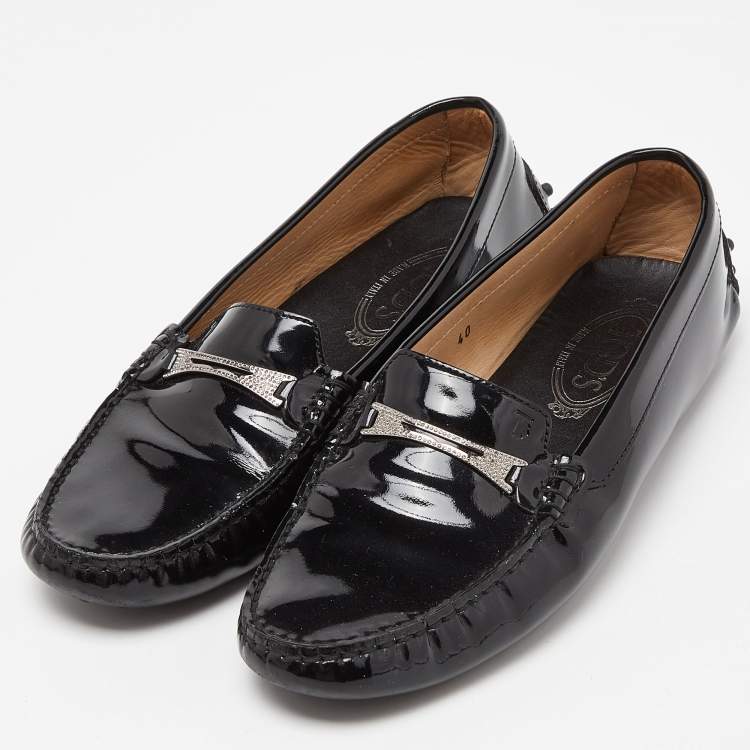 Pre Owned Tod's Black Patent Leather Penny Loafers Size 40