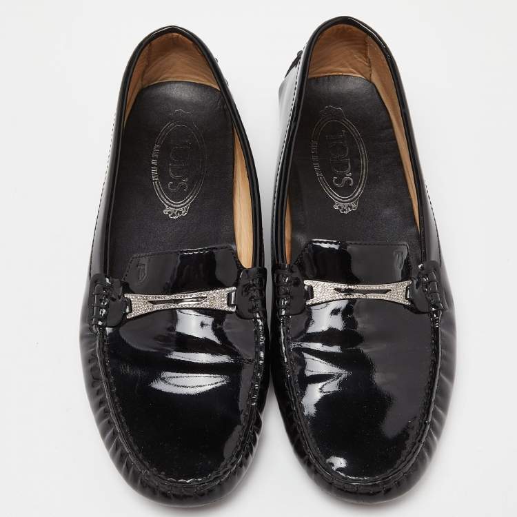 Pre Owned Tod's Black Patent Leather Penny Loafers Size 40