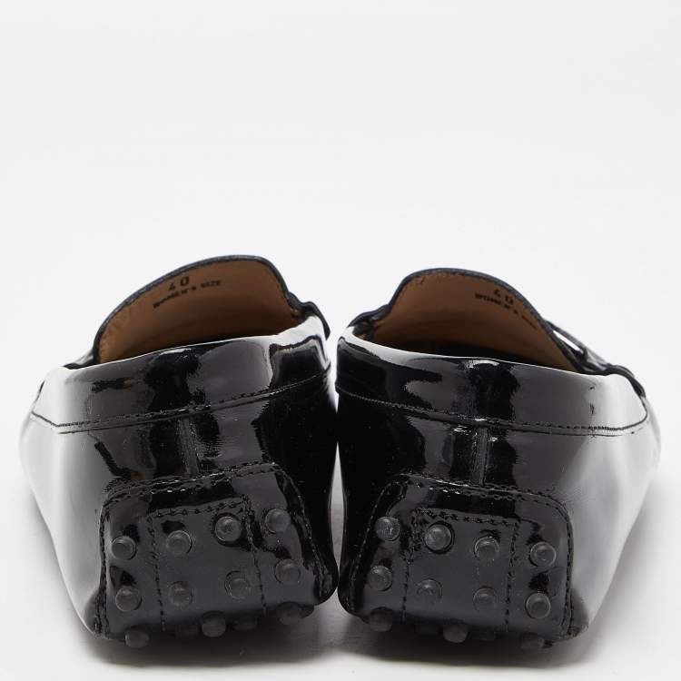 Pre Owned Tod's Black Patent Leather Penny Loafers Size 40