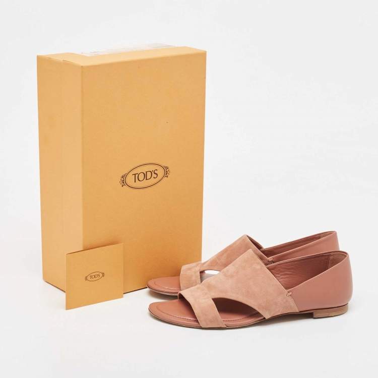 Pre Owned Tod's Pink Suede Open Toe Flat Sandals Size 38.5
