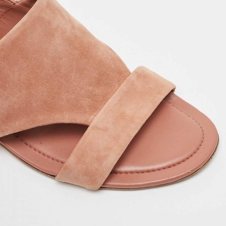 Pre Owned Tod's Pink Suede Open Toe Flat Sandals Size 38.5