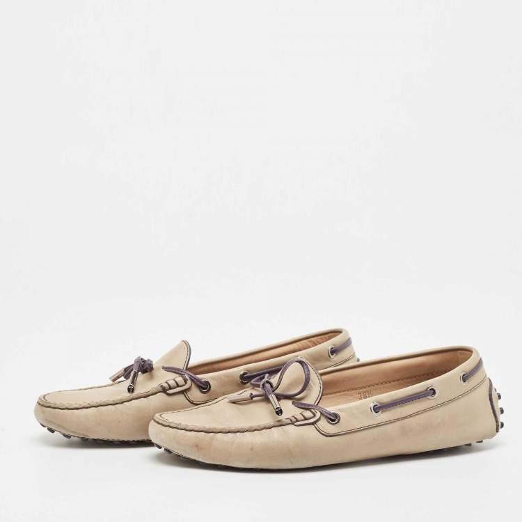 Pre Owned Tod's Grey Leather Slip On Loafers Size 38.5
